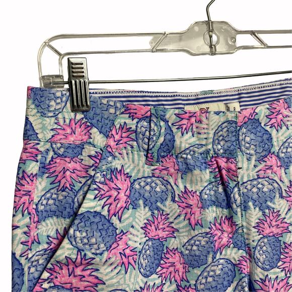 Vineyard Vines Pineapple Bowfront Blue Pineapple Linen Blend  Pants Size 2 (2359 - Picture 5 of 7